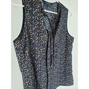 Lauren Ralph Lauren Sleeveless Shell‎ Tank Top Blouse Tie Front Sz PXS Geometric